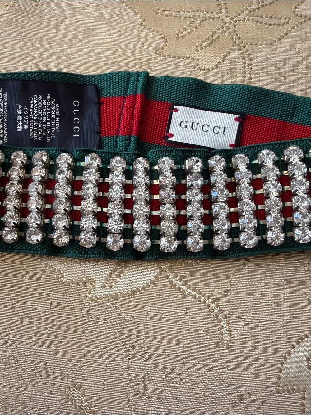 Gucci Green and Red Crystal-Strap Waist Belt